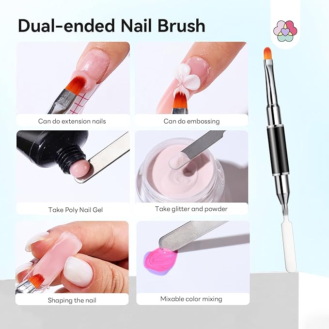 SAVILAND Slip Solution Kit for Poly Gel: 5.07fl.oz Large Anti-Stick Gel Liquid for Poly Gel, All-In-1 Nail Kit with Dual-Ended Nail Brush Dual Forms Dappen Dish for Beginners Nail Art Extension DIY