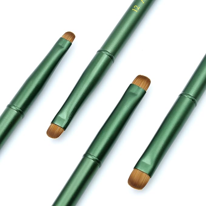 4pcs Matte Green Metal French Nail Brush | Professional French Tip Brush | Nail Clean Up Brush (#10,#12,#14,#16) (Matte Green)
