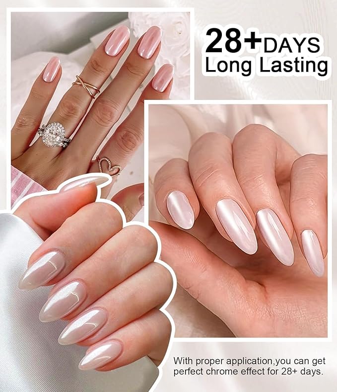 Pearl White Chrome Nail Powder: 2Pcs Iridescent Aurora Mermaid Chrome Powder Pearl Dust Kit for Gel Polish Nail Art Decoration