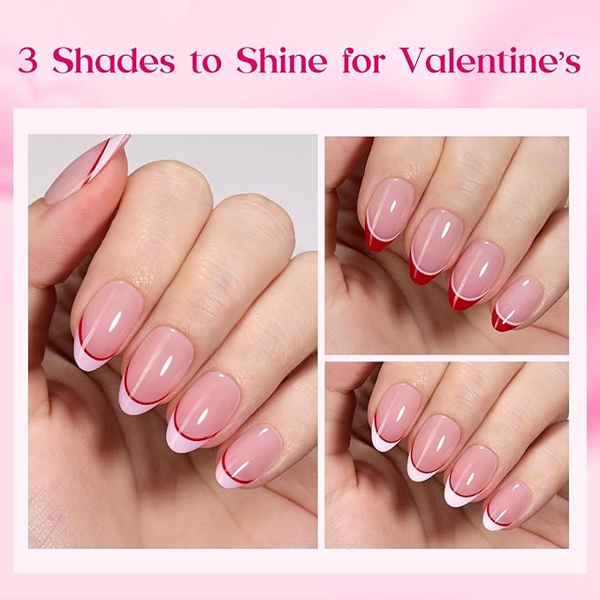 Beetles Press On Nails - Romantic Dream| 3 Colors Short Almond French Tip Press On Nails | 16 Sizes 192 Pcs Natural Salon Quality Spring Gift For Women