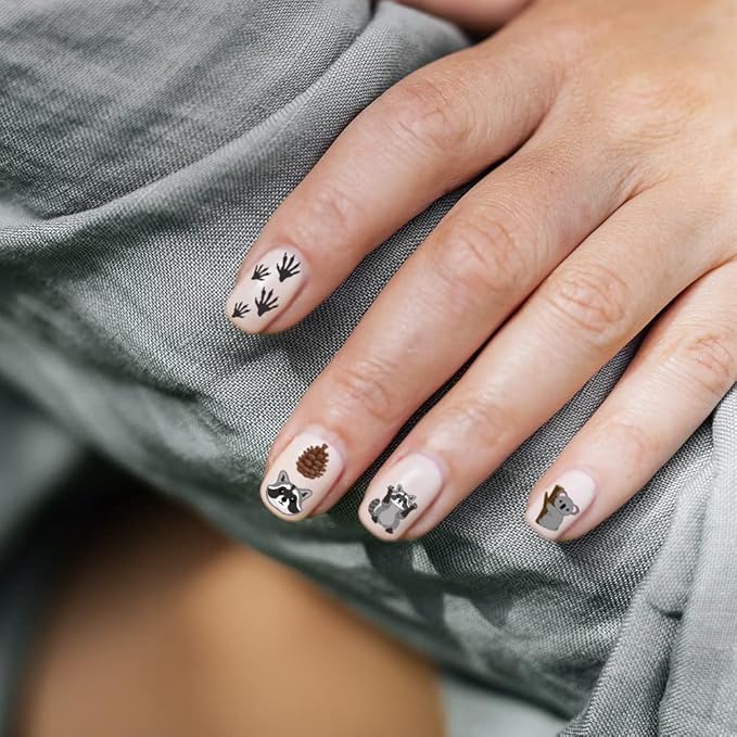 WIRESTER 8 Sheets of Nail Art Stickers Decals, Self-Adhesive Nail Decals for Women Kids Girls Nails Decorations - Forest (Cute Animal, Giraffe, Lion, Tiger, Wolf, Fox, Monkey, Hippo, Panda, Zebra)