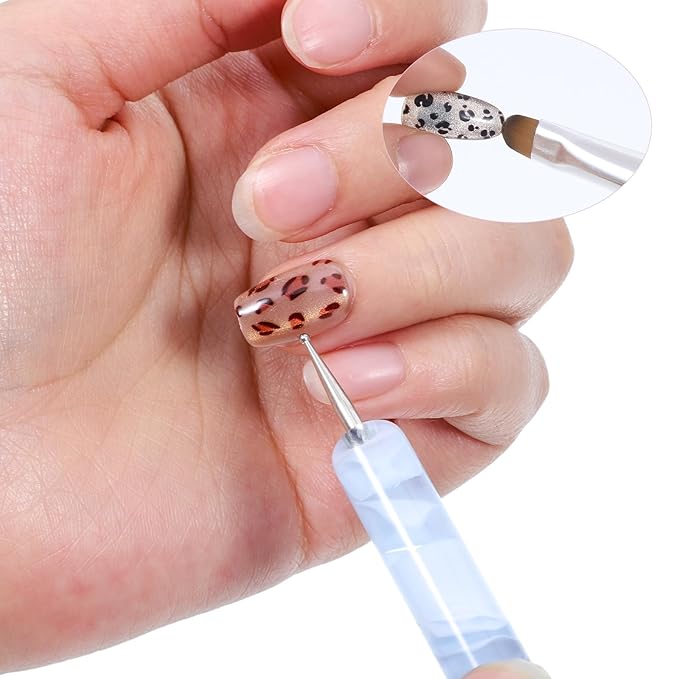 4pcs French Gel Nail Art Brush Acrylic Two Way Nail Art Brush with Dotting Professional Manicure Tool for Manicure Cuticle Clean up Detailed Designs Nails Dotting Pen (10#, 12#, 14#, 16#)