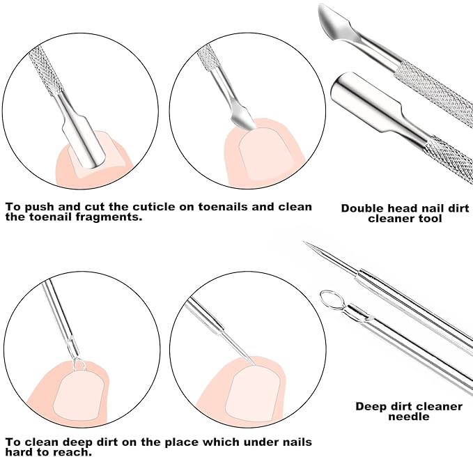 ZIZZON 7 Pcs Ingrown Toenail File and Lifters Set, Stainless Steel Ingrown Toenail Removal Kit, Under Nail Cleaner Pedicure Tools