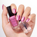 Metallic Purple Rose Nail Polish with 3-in-1 Clear Base Top Coat, Fast Air Dry Fingernail Polish Duo, Non-Gel, Opaque, Glossy Luxury Nail Art Fingernail Toenail Polishes