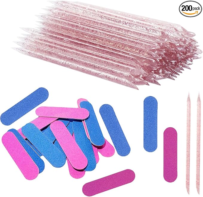 100 PCS Nail Sticks, 100 PCS Mini Nail Files Double Sided Nail Buffer, Nail Care Sticks, Cuticle Manicure and Pedicure Stick for Fingernail, Cleaning Cuticle Stick - Pink