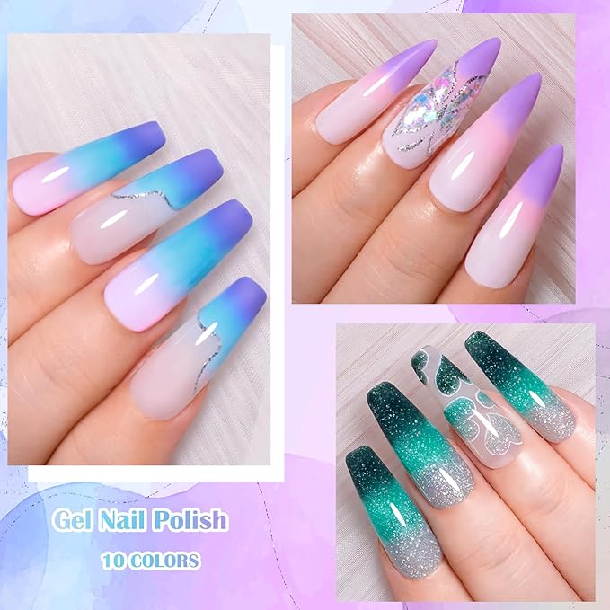 MEET ACROSS 12PCS Color Changing Gel Nail Polish Kit, Temperature Changing Gel Polish Set, Fall Winter Colors Trendy Natural Nail Art Manicure Gel Polish For Salon And Home DIY