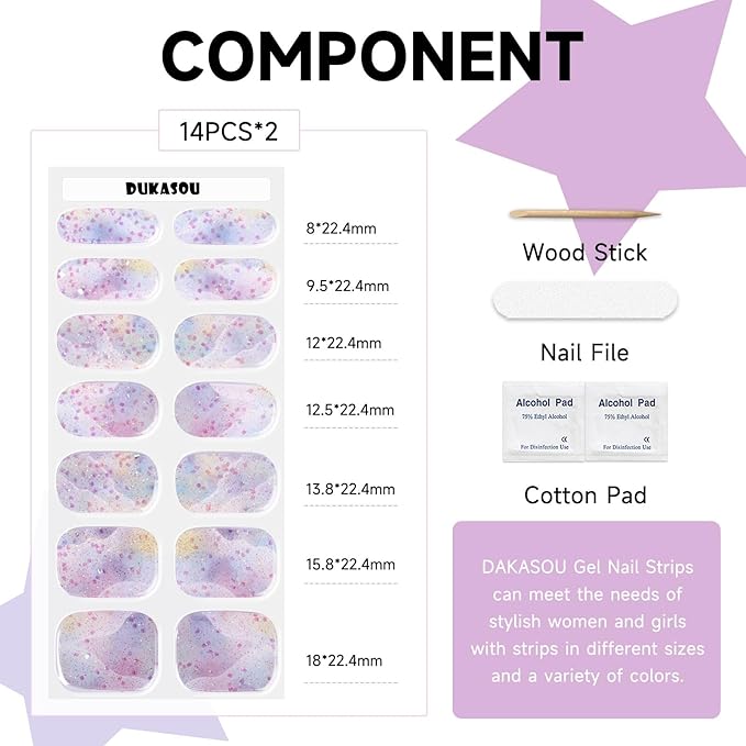 Semi Cured Gel Nail Strips, 28 pcs Nail Gel Stickers Work with Any UV Lights, Long-Lasting Nail Wraps, Stick on Nails for women Easy to Apply & Remove
