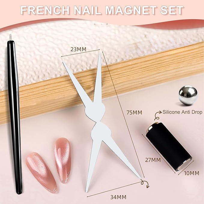 5PCS Cat Eye Nail Magnet Set, 2 in 1 Scissor-shaped Cat Eye Magnets for French Tip Effect, Sturdy Cylinder Magnet with Magnetic Beads Gel Nail Polish Magnet Tools for DIY Art Home & Salon Use