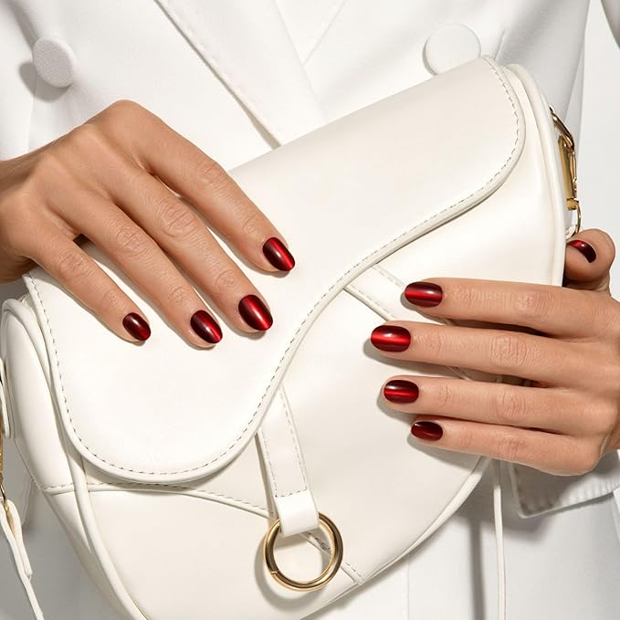 KISS imPRESS No Glue Mani Press On Nails, ColorFX, 'Hidden Gem', Red, Short Size, Oval Shape, Includes 30 Nails, Prep Pad, Instructions Sheet, 1 Manicure Stick, 1 Mini File