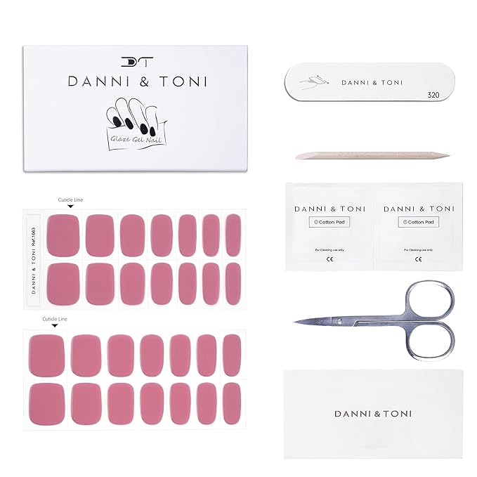 DANNI & TONI Semi Cured Gel Nail Strips Fuchsia (Pink Lemonade) Glossy Gel Nail Wraps 28 Stickers