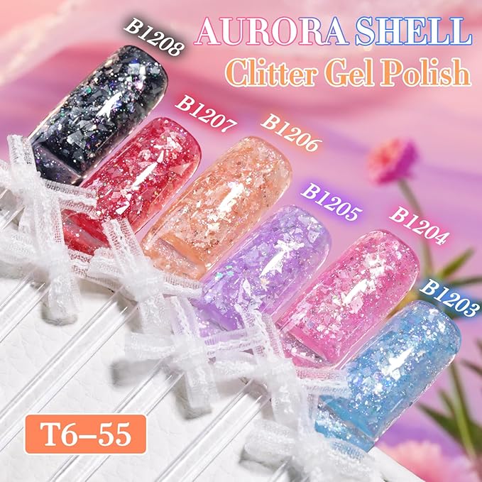 Double Rhythm 0.5Oz Glitter Gel Polish Same Color Same Bollte Shimmer Reflective Color for Nail Art Salon DIY Soak Off 15ml Nail Lamp Gel Polish at Home (Shell Peach-B1206)