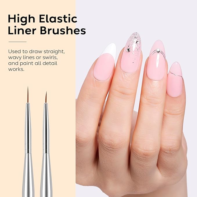 AIMEILI Nail Art Brushes for Nail Polish Gel, 8 Pcs Fingernail Art Design Pens, Dotting Pen Clean Up Liner French Nail Brush DIY Manicure Tools Gift