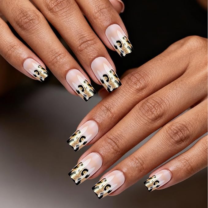 6 Packs (144 Pcs) | Reusable Press on Nails | Stick on Nails 12 Sizes-6 Styles | Leopard print style