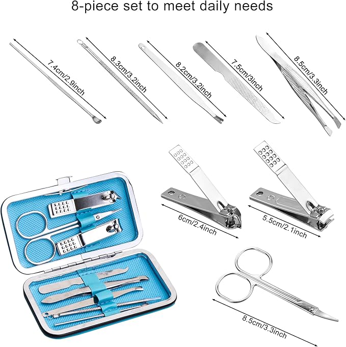 Manicure Set Bulk, Nail Clippers Kit Stainless Steel Fingernail Clippers Set, Sturdy Nail Tip Cutter Trimmers Professional Grooming Toenail Clippers Personal Pedicure Kits Gift (12 Pack 8 in 1)
