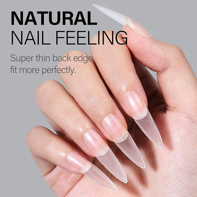 AILLSA Long Stiletto Nail Tips - Upgraded Matte Gel Full Cover Nails Tips No Filed, 240Pcs Pre-shaped Gelly Tips Acrylic Clear False Press On Soft Nail Tip for Soak Off Nail Extension 10 Sizes