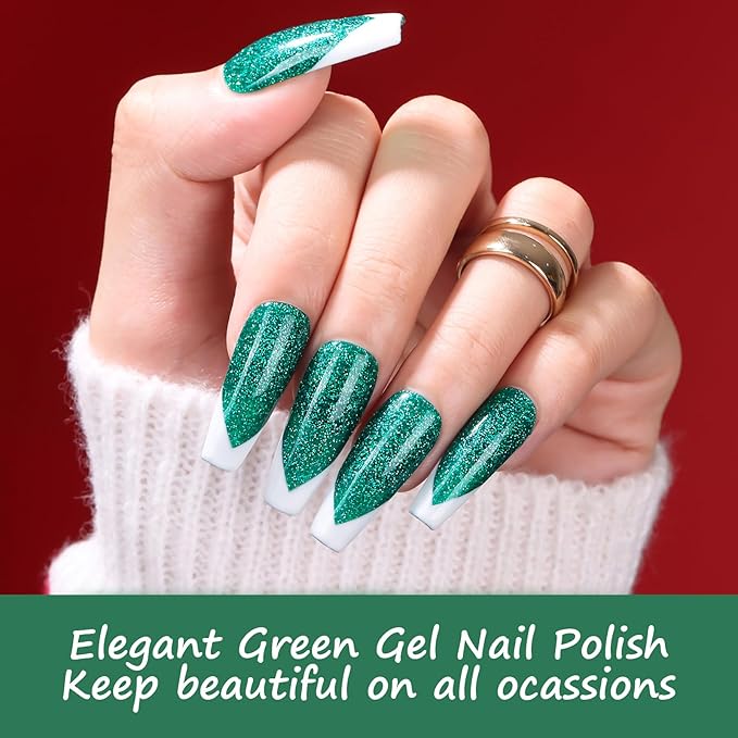 Makartt Christmas Green Glitter Gel Polish - 15ml Sparkly Shimmer Gel, UV Soak Off for Nail Art Design, DIY Home Salon Winter Manicure, Tinsel Green