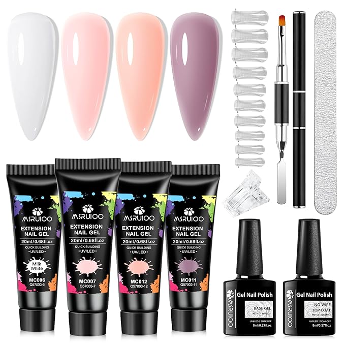 10PCS Poly Extension Gel Nail Kit White Skin Tones Brown Collection Nude Poly Nail Gel Starter Kit for Nails, Nail Art Tools Design Beginner Kit