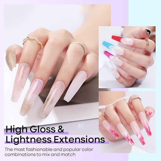 modelones 12 Colors Poly Nail Extension Gel Kit Pink Black White Red Glitter All Seasons Classic Colors Builder Nail Gel Set Holiday Manicure DIY Design Salon at Home Beauty Gifts