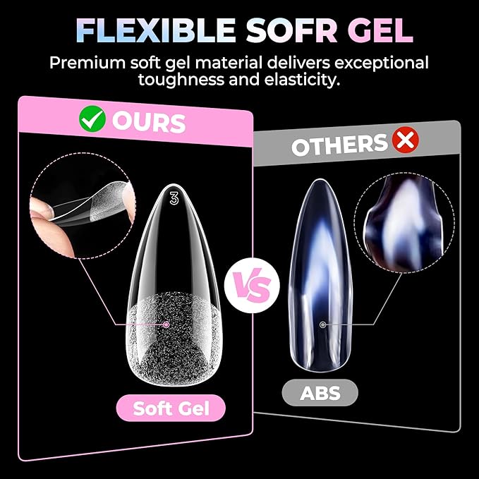 UNA GELLA Stiletto Gel Nail Tips Medium 15 Sizes 300PCS Pre-Etched Clear Acrylic Nail Tips Easy DIY Salon Stiletto Almond Press On Nails Snug Fit Full False Fake Tips Extensions Long-Lasting Hold