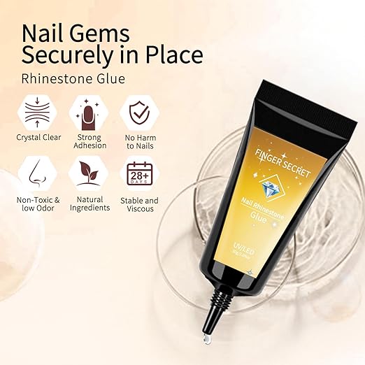 Nail Rhinestone Glue - Durable Nail Gem Adhesive,for Securing Nail Gems, Rhinestones & 3D Nail Charms, Long-Lasting Rhinestone Glue for Nails