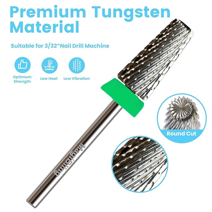 6.6mm Large Tapered Barrel 5-in-1 Nail Drill Bit, 3/32" Safety Cross-Cut Tungsten Carbide Efile Bit for Fast Gel & Acrylic Removal, Two-Way Rotation, Professional Nail Tech & Beginner Bit, Coarse.