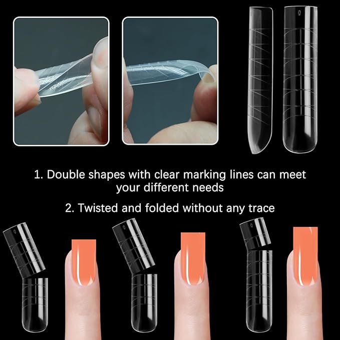 120 Pcs Poly Extension Gel Dual Nail Forms With Scale Builder Coffin Nail for Gel Manicure Art Design Salon DIY at Home (Long U-Shaped Thickened Dual Forms Set)