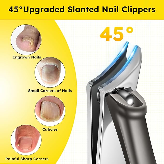 Nail Clippers for Seniors, Heavy Duty Ingrown Toenail Clippers with Long Handle, Woodpecker Angled Head Toe Nail Clippers and Slanted Nail Cutter for Thick Nail for Men Women Pregnant Elderly 6Pcs