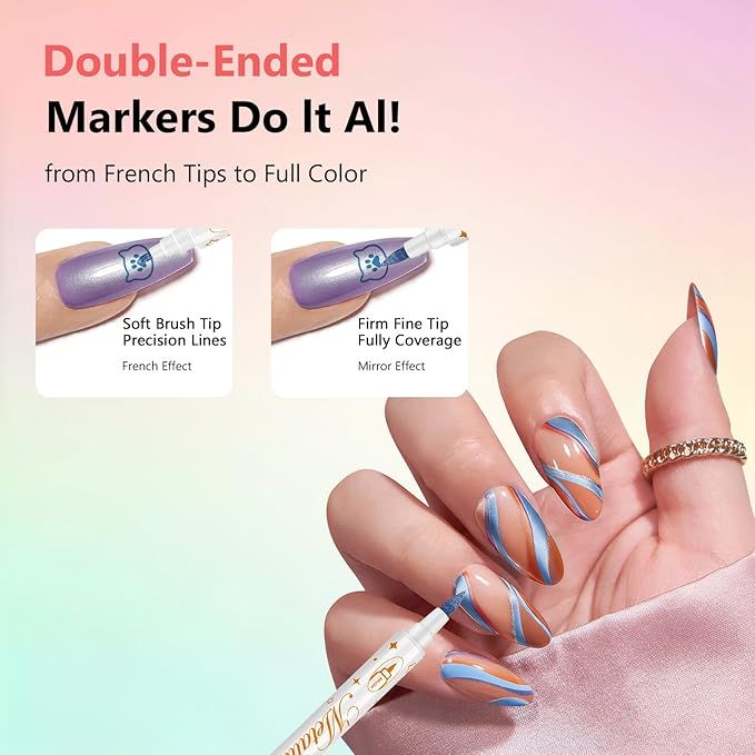 12 Colors Nail Art Pens Set - Metallic Color, 3D Nail Polish Pens Quick-Drying Acrylic Paint Markers For Nail Art Drawing Painting Nail Point Dotting Liner Pen, Nail Design Kit Manicure Salon DIY