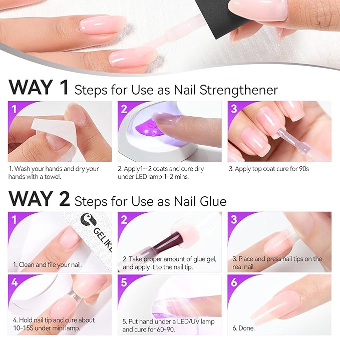 Gelike EC Gel Nail Glue & Strengthener: Nude Color 6-in-1 Nail Adhesive for Repair - Strengthening & Protein Repair - Perfect for Home & Salon Use - UV Needed
