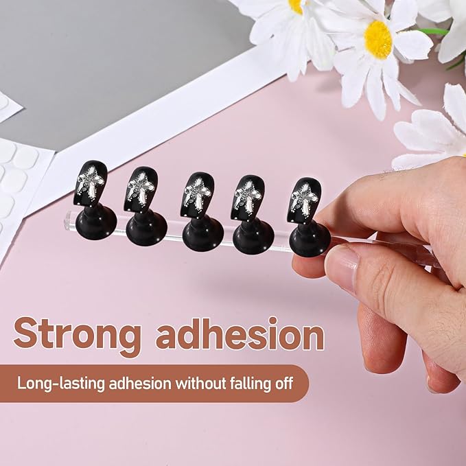 1200 Pcs Double Sided Adhesive Nail Tapes False Tip Sticky Tabs for Press on Pre-Cut Nails Display Strips with Tweezer for Nail Art Stand Practice Holder Color Chart Book