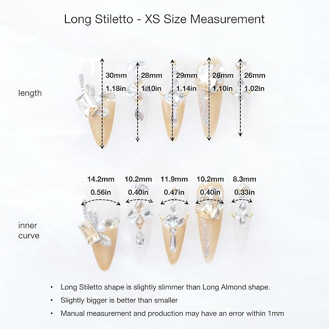 Luxury Long Stiletto Press-On Nails, Yellow Glitter with 3D Rhinestones and Heart Gems, Handmade False Nail 10 Pieces (XS, LS)