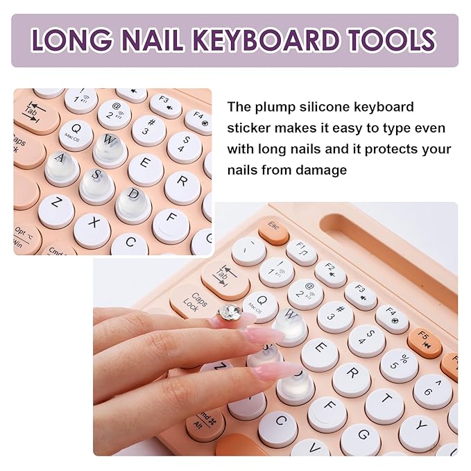 128pcs Raised Keyboard Sticker for Long Nails, Self-Adhesive Keycap Riser with Letter Decals, Silicone Keyboard Cover for Nail Art Typing Gaming- Clear