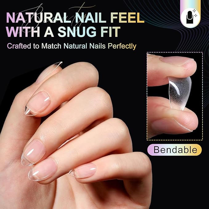 Short Almond Nail Tips - 12 Sizes 240 PCS Half Matte Full Cover Clear Fake Nails Soft Gel Pre-shaped Press On False Nails Acrylic Soft Nail Tips No C Curve Extension Manicure DIY Gelly Tips