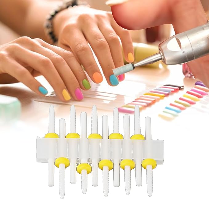Sonew 10pcs Ceramic Nail Drill Bit Set, Gel Polish Cuticle Remover Bits, Nail Polishing Heads, Polish Removal Drill Bit, for Nail Artist Novice,