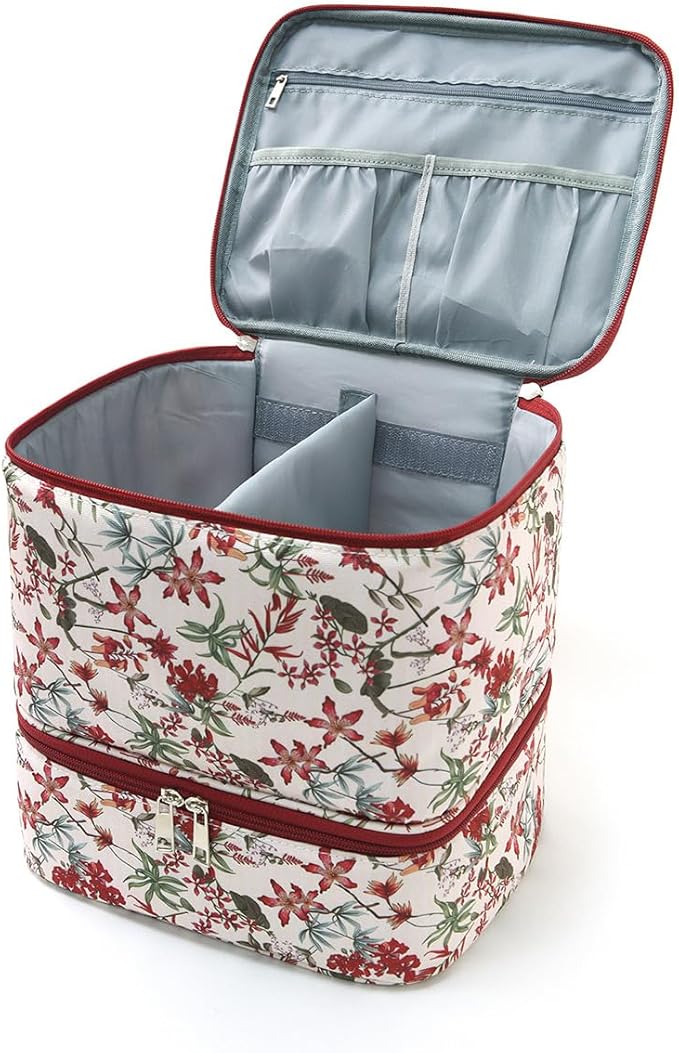 Nail Polish Organizer Aesthetic Nail Organizers and Storage, Bow Nail Supplies Kit Organizer Travel Carrying Case for Manicure Tools (Floral E, 2 Layer)
