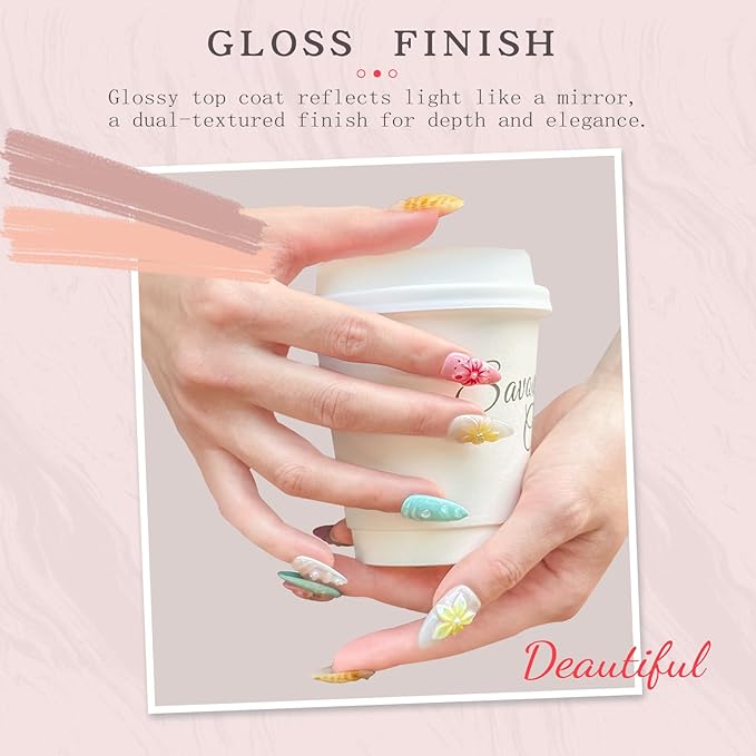Luxury Press-On Nails – Medium Almond Handmade French Tip Nail Art | 3D Flower & Pearl Design | Blue Ocean Pattern False Nails | Reusable Acrylic Nail(S-10PCS)