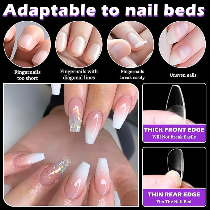 LoveOurHome 750pc Medium Ballerina Nail Tips Clear Fake Nails Ballerina Gel Nail Tips Full Cover Acrylic Nails Clear Press on Nails Medium False Nail 15 Sizes Fingernail for Gel Nail Extension