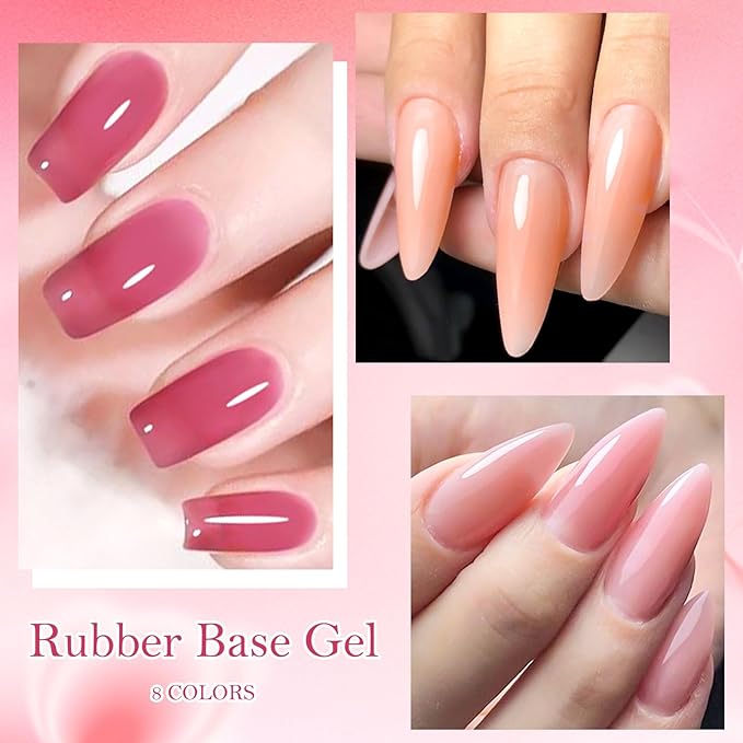 MTSSII Jelly Nude Rubber Base Gel Nail Kit, 8 Colors Clear Pink Crystal Translucent Color Construction UV Gel Semi Permanent Soak Off UV LED Varnish