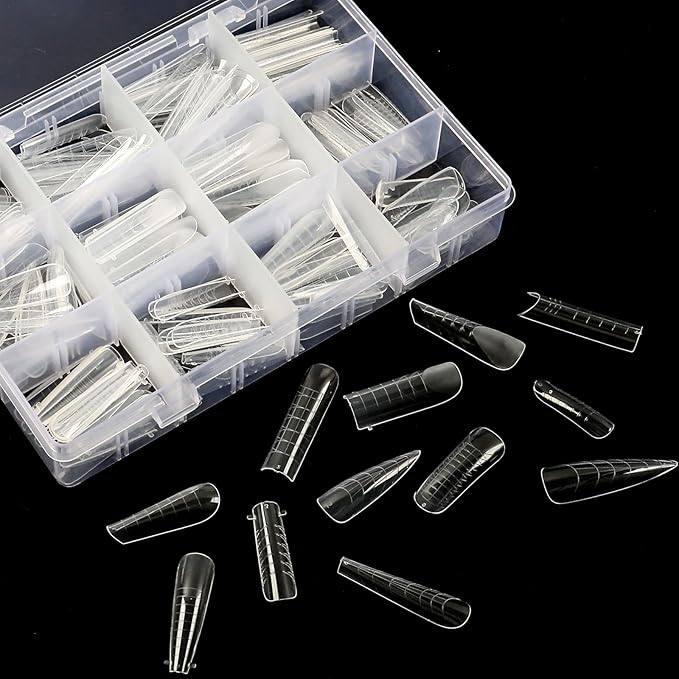 288PCS Nail Forms & Molds for French Nails, Acrylic Nail Tips, 96PCS Duet System Dual Forms Sticker Silicone Reusable Pads, 4 Styles 12 Sizes Scale for Manicure Extension