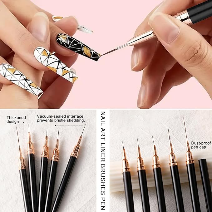 Nail Art Brushes Nail Art Tool Kit, Nail Design Tools Set with Liner Brushes, Dotting Pens, UV Gel Brushes, for DIY Nail Art, Salon and Home Use (Black Style 32pcs)