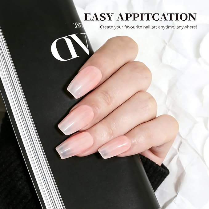 Semi Cured Gel Nail Strips White Pink Ombre Gel Nail Stickers with UV/LED Required Long Lasting Gel Nail Stickers for Spring Includes 22 Strips 2 Prep Pads, Nail File & Wooden Stick