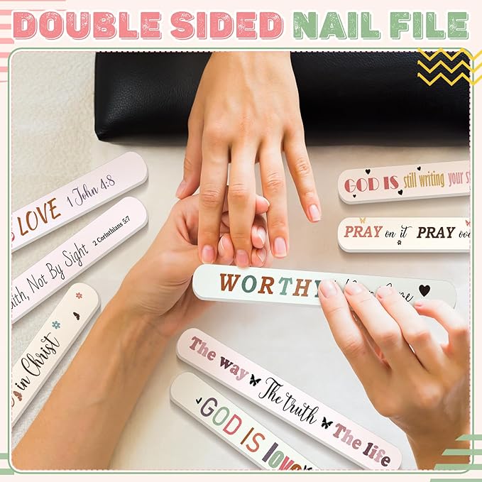 50 Pack Christian Gifts for Women Scripture Mini Nail Files Christian Party Favors Bible Verse Emery Boards Religious Small Gifts for Teacher Mother Employee Staff Coworkers Office Supplies