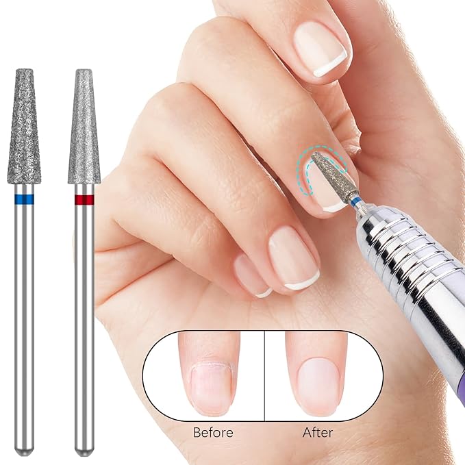 Nail Drill Bits, Cuticle Drill Bit for Nails, Tapered Shape Cuticle Drill Bits with Storage Case,3/32 Shank Efile Bits for Nail Prep and Manicure Pedicure Tools (Fine&Medium)