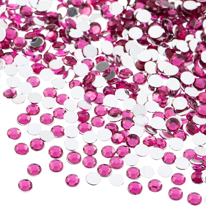 John Bead 2000 Pieces 4mm (SS16), Fuchsia, Acrylic Round Flat Back Rhinestones for Jewelry Making, DIY Crafts, Nail Art, Face Makeup, Clothes