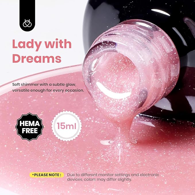 Beetles Builder Gel for Nails HEMA-Free, 15 ML 7 in 1 Pink Glitter Builder Nail Gel for Nail Apex & Nail Extension Builder Strengthening Nail Art Design for Beginner Women,UV & LED Lamp Needed