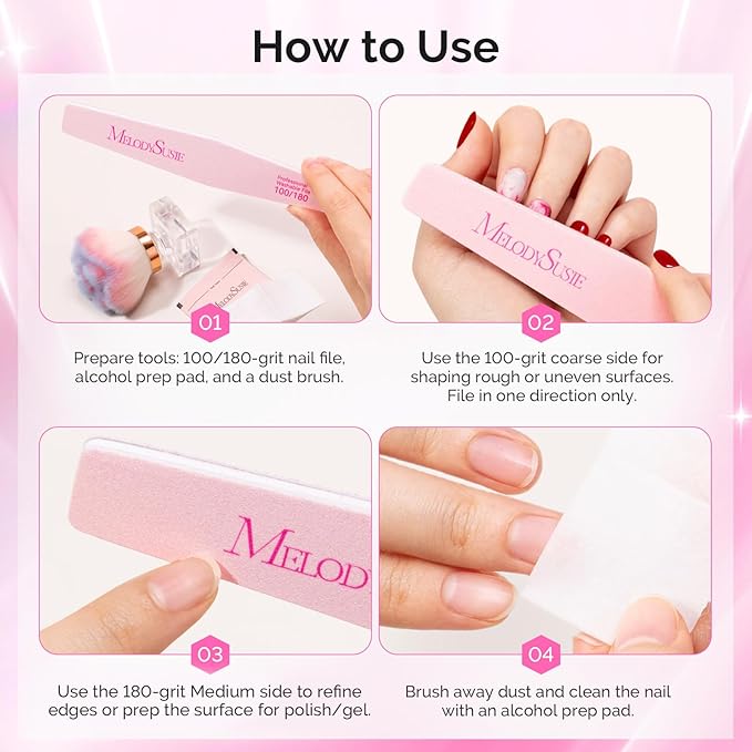MelodySusie Nail File Kit, 2Pcs Double Sided 100/180 Grit Diamond Shape Emery Boards For Nails, Professional Nail Art Manicure Pedicure Supplies for Home and Salon Use, Pink