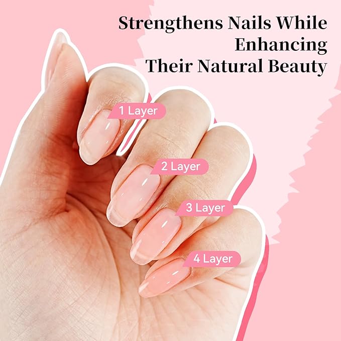 Base Coat Nail Polish Sheer Pale Pink, Regular Nail Polish Enhances Natural Look, Quick Air Dry for Women Salon DIY Nail Art