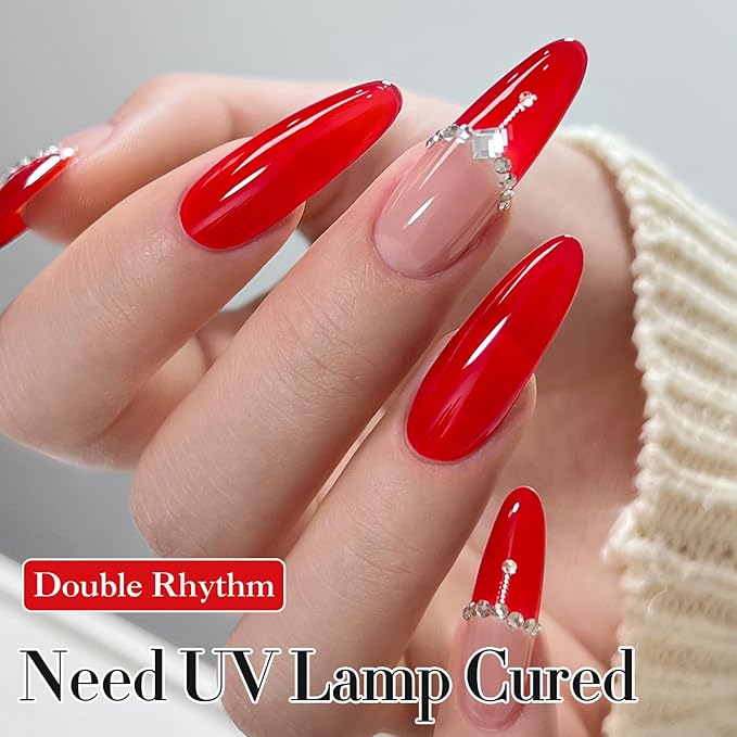 Double Rhythm Gel Polish 15ML Jelly Sheer Pastel Light Milky Color Pearl White Bottle 1 PC 0.5 OZ Full Size Nail Art Salon at Home (Red-D1450)