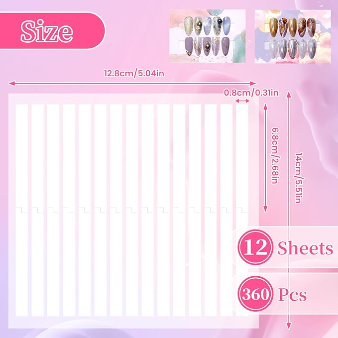 BQAN 12 Sheets Double Sided Nail Tape for Press On Nails, Clear Adhesive Mounting Tapes for Fake Nail Storage/Nails Design Display/Manicure Packaging Organize（Upgraded）