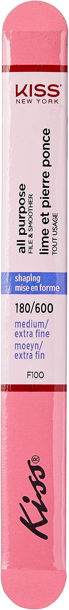 Kiss File All Purpose & Smoother 180 Medium / 600 Extra Fine F100N - Pack of 6 Files & Smooths Natural and Artificial Nails